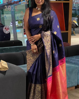 Navy Blue Banarasi Silk Saree | Wedding & Reception Wear
