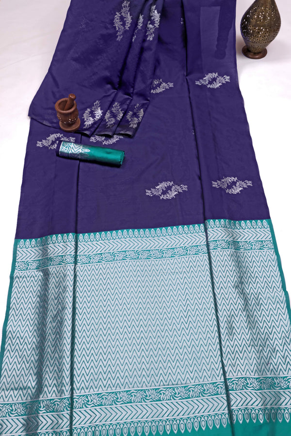 Navy Blue Banarasi Silk Saree | Wedding & Reception Wear