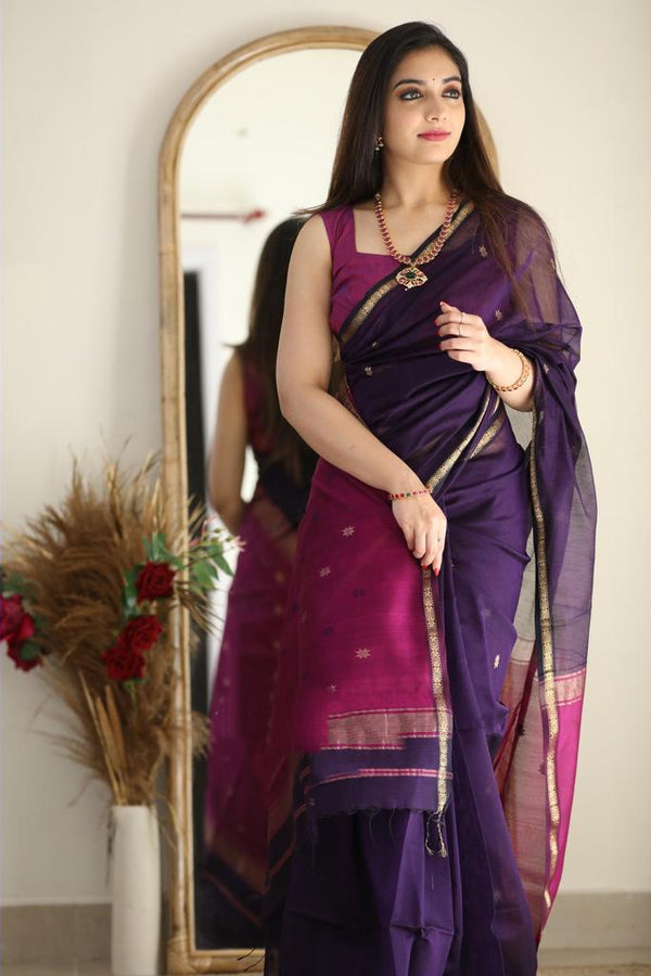 Navy Blue Cotton Saree | Festive & Party Wear detail view