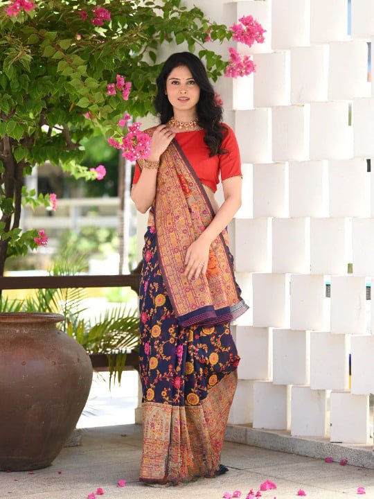 Navy Blue Cotton Saree | Office & Casual Wear