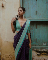 Navy Blue Jacquard Silk Saree | Festive & Party Wear