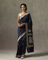 Navy Blue Jacquard Silk Saree | Traditional Wedding Wear