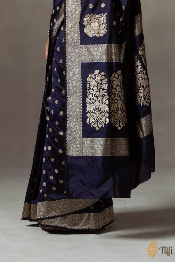 Navy Blue Jacquard Silk Saree | Traditional Wedding Wear