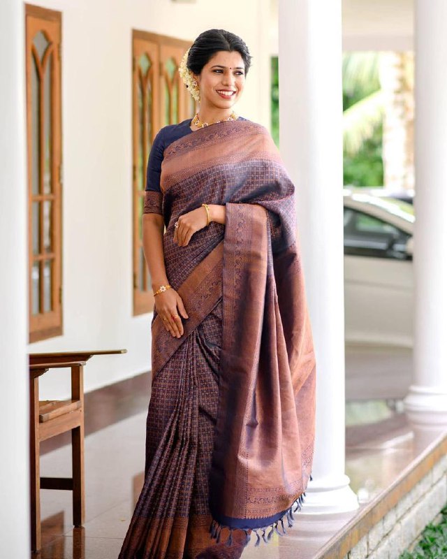 Navy Blue Jacquard Silk Saree | Wedding & Festive Wear