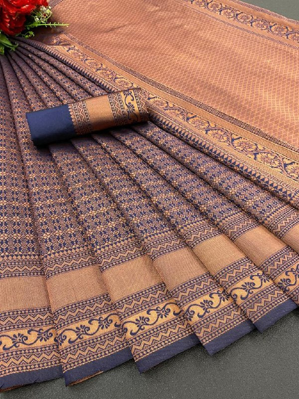 Navy Blue Jacquard Silk Saree | Wedding & Festive Wear