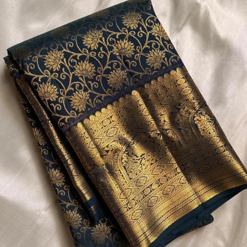 Navy Blue Kanjivaram Silk Saree | Bridal & Festive Wear