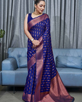 Navy Blue Kanjivaram Silk Saree | Ethnic Wear for Women