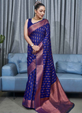 Navy Blue Kanjivaram Silk Saree | Ethnic Wear for Women