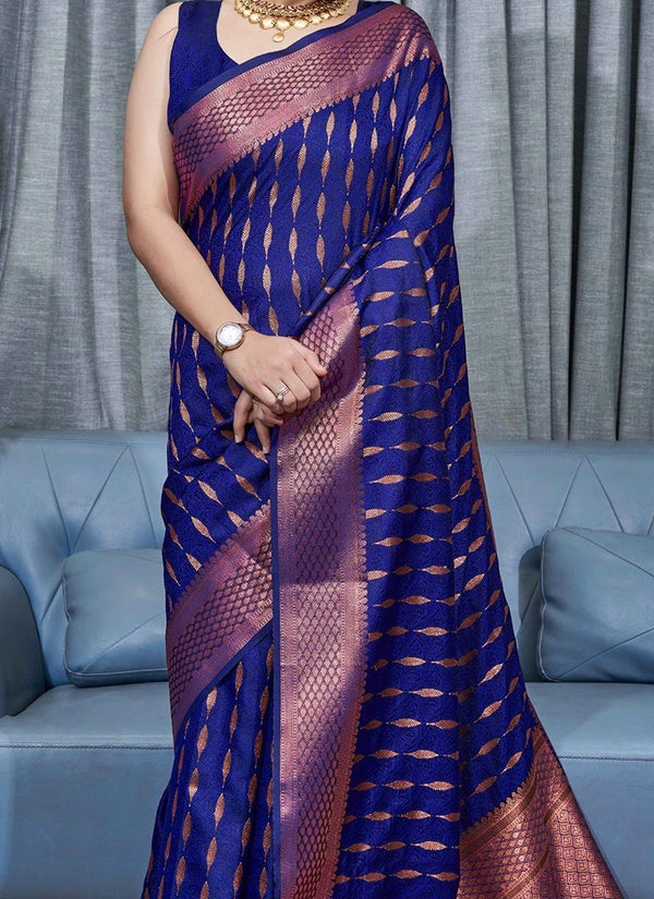 Navy Blue Kanjivaram Silk Saree | Ethnic Wear for Women