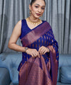 Navy Blue Kanjivaram Silk Saree | Ethnic Wear for Women