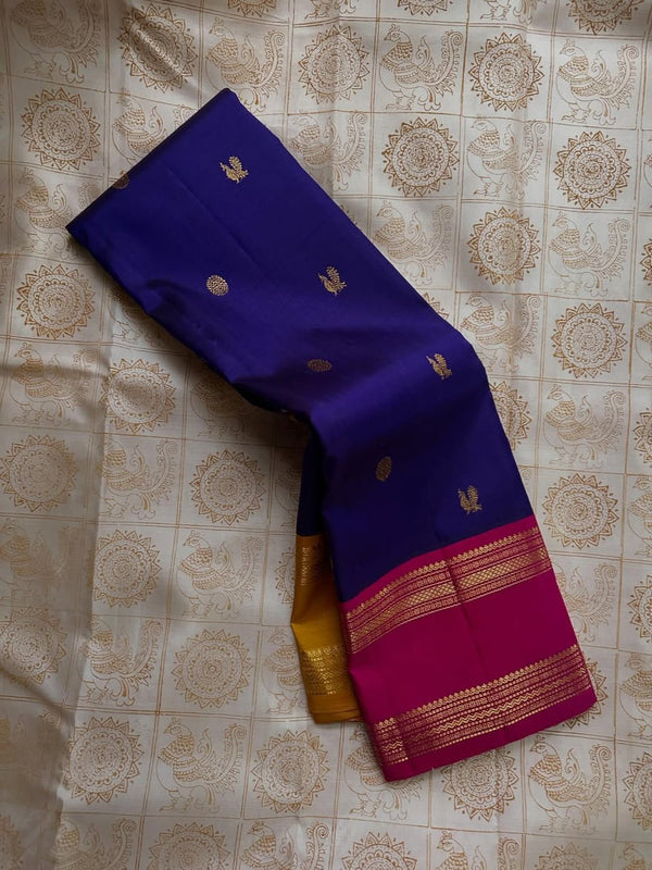 Navy Blue Kanjivaram Silk Saree | Traditional Wedding Wear