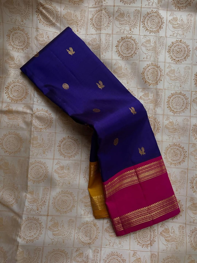 Navy Blue Kanjivaram Silk Saree | Traditional Wedding Wear