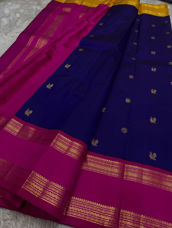Navy Blue Kanjivaram Silk Saree | Traditional Wedding Wear