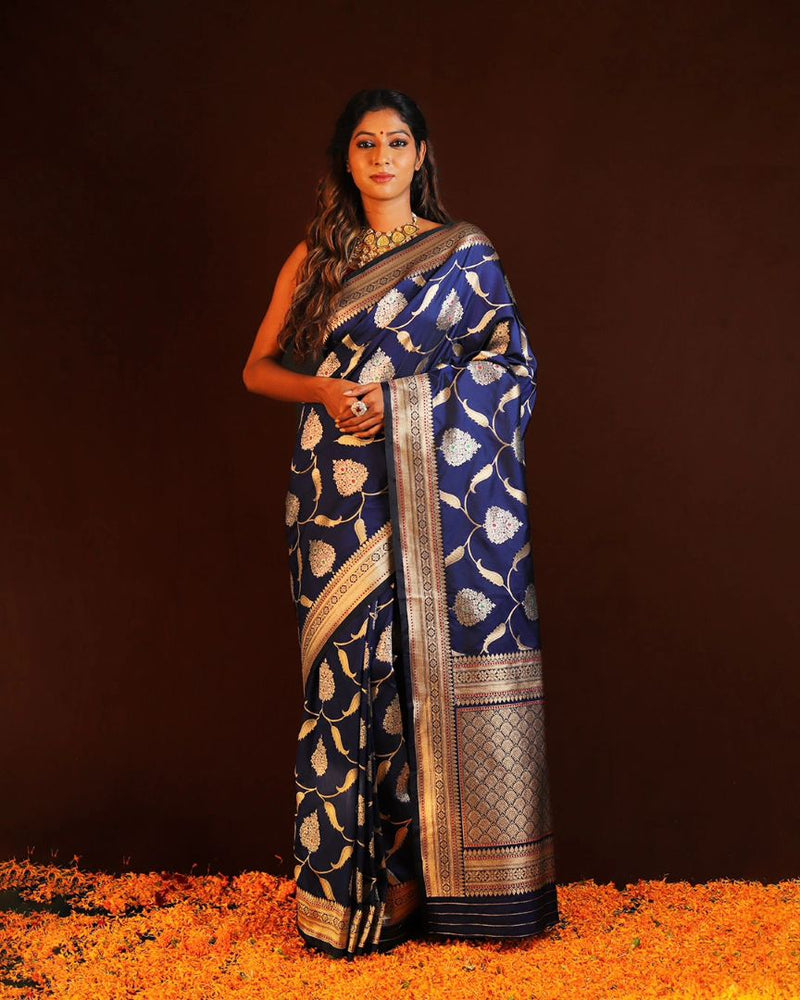 Navy Blue Paithani Silk Saree | Bridal & Festive Wear