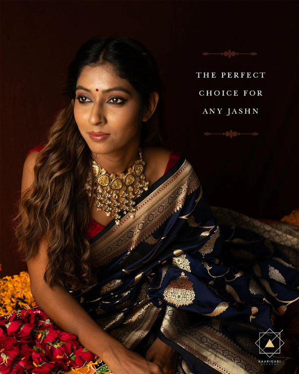 Navy Blue Paithani Silk Saree | Bridal & Festive Wear