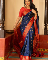 Navy Blue Paithani Silk Saree | Festival & Ceremony Wear