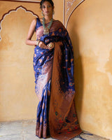 Navy Blue Paithani Silk Saree | Traditional Wedding Wear