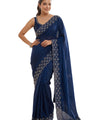 Navy Blue Satin Saree with Zari Weaving & Siroski Border | RD TANISHKA