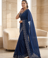 Navy Blue Satin Saree with Zari Weaving & Siroski Border | RD TANISHKA