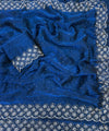 Navy Blue Satin Saree with Zari Weaving & Siroski Border | RD TANISHKA