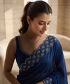 Navy Blue Satin Saree with Zari Weaving & Siroski Border | RD TANISHKA