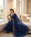 Navy Blue Satin Saree with Zari Weaving & Siroski Border | RD TANISHKA