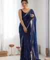 Navy Blue Space Silk Sequin Embroidery Saree for Party Wear | RD KAVYA
