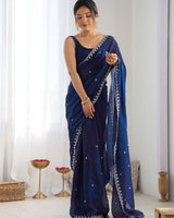 Navy Blue Space Silk Sequin Embroidery Saree for Party Wear | RD KAVYA