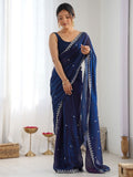 Navy Blue Space Silk Sequin Embroidery Saree for Party Wear | RD KAVYA