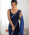 Navy Blue Space Silk Sequin Embroidery Saree for Party Wear | RD KAVYA