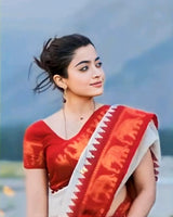 Off White Banarasi Silk Saree | Durga Puja Special