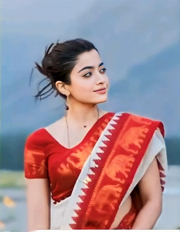 Off White Banarasi Silk Saree | Durga Puja Special