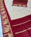 Off White Banarasi Silk Saree | Durga Puja Special