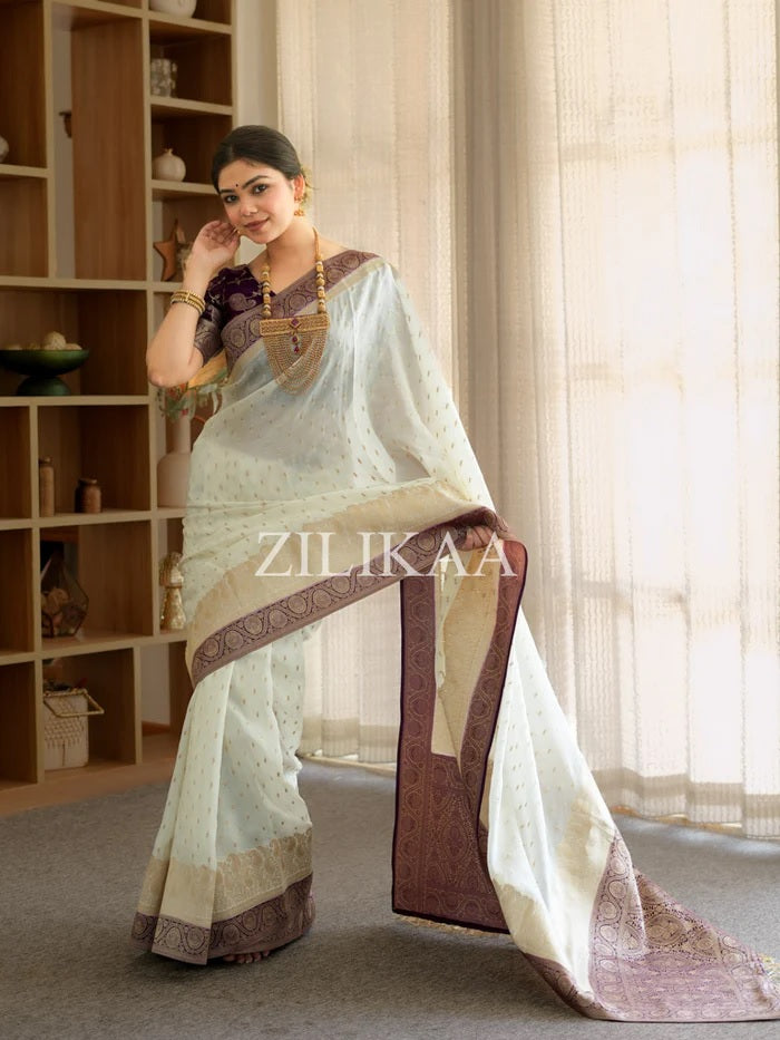 Off White Banarasi Silk Saree | Ethnic Wear for Women