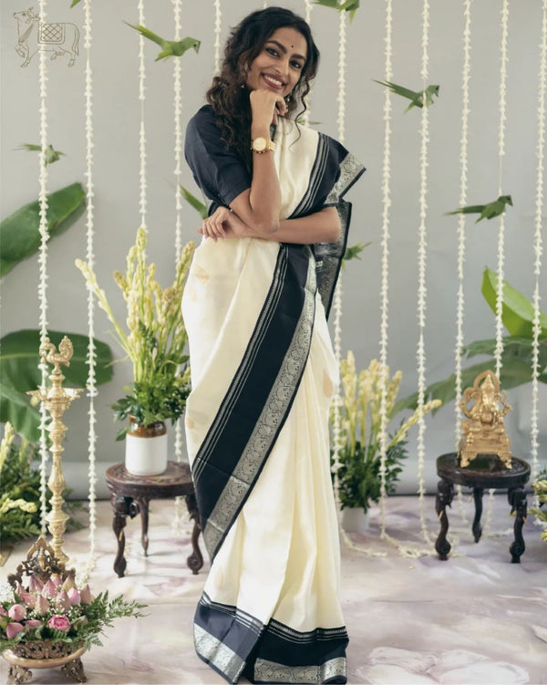 Off White Banarasi Silk Saree | Ethnic Wear for Women