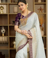 Off White Banarasi Silk Saree | Ethnic Wear for Women