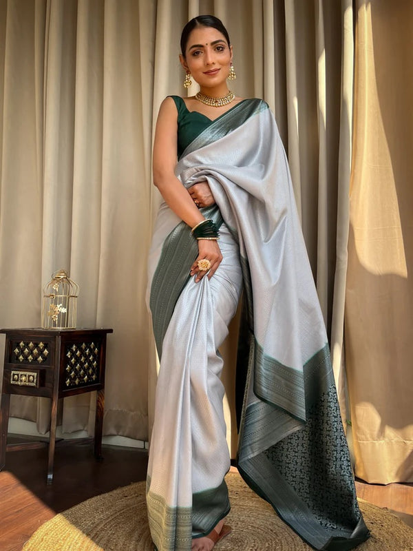 Off White Banarasi Silk Saree | Festival & Ceremony Wear detail view
