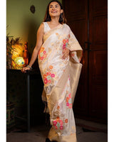 Off White Banarasi Silk Saree | Festive & Party Wear