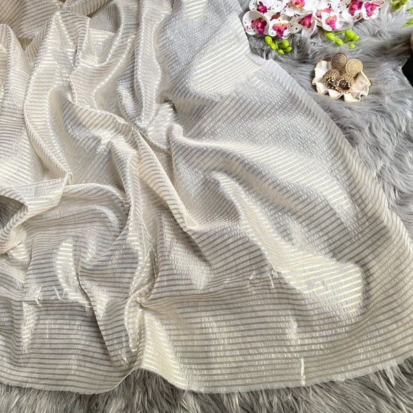 Off White Banarasi Silk Saree | Festive & Party Wear