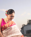 Off White Banarasi Silk Saree | Traditional Puja Wear