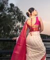 Off White Banarasi Silk Saree | Traditional Puja Wear
