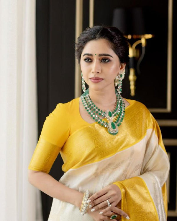 Off White Banarasi Silk Saree | Wedding & Reception Wear