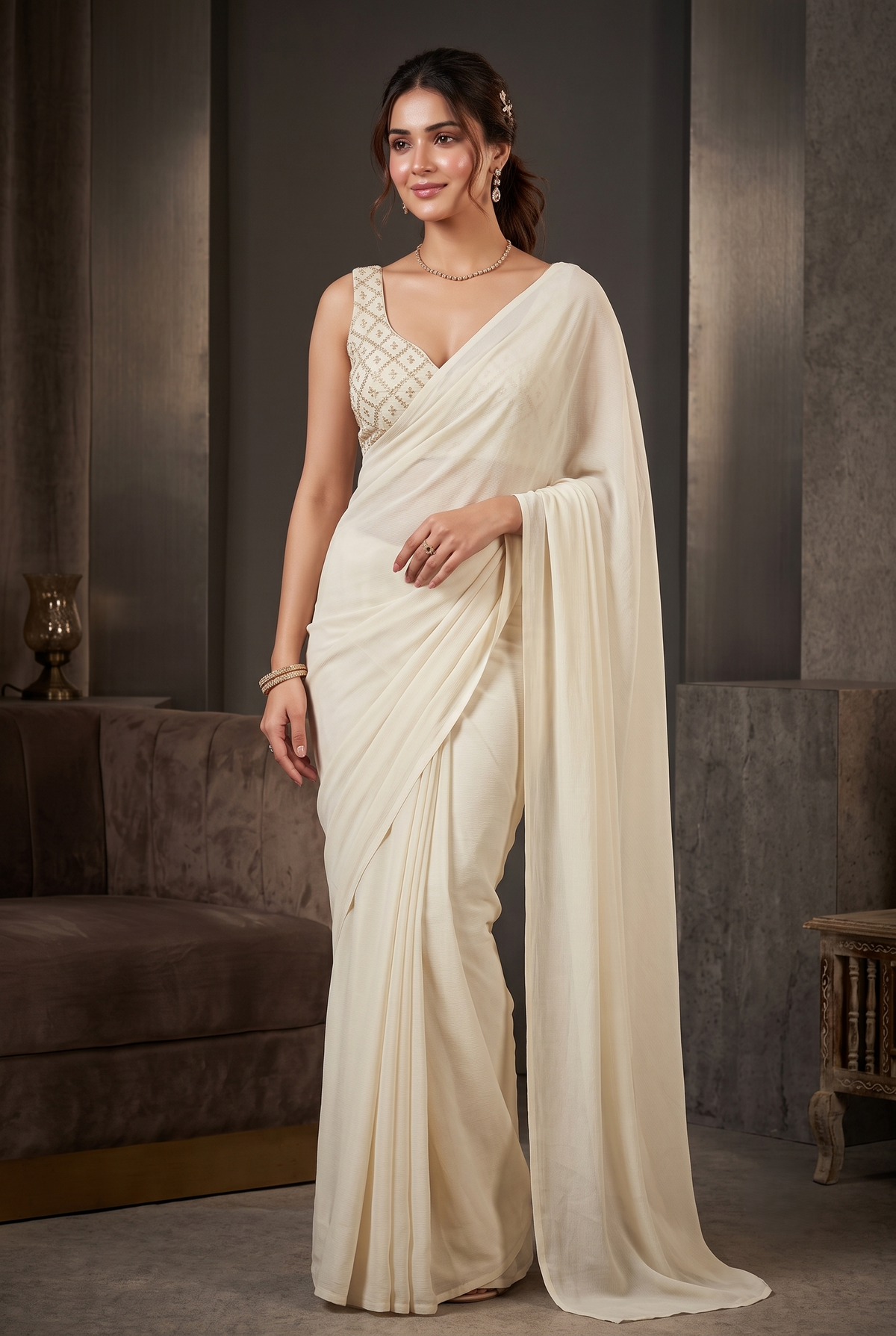 Off White Bollywood Designer Saree | Party & Festive Wear