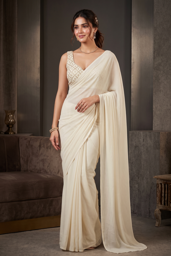 Off White Bollywood Designer Saree | Party & Festive Wear detail view