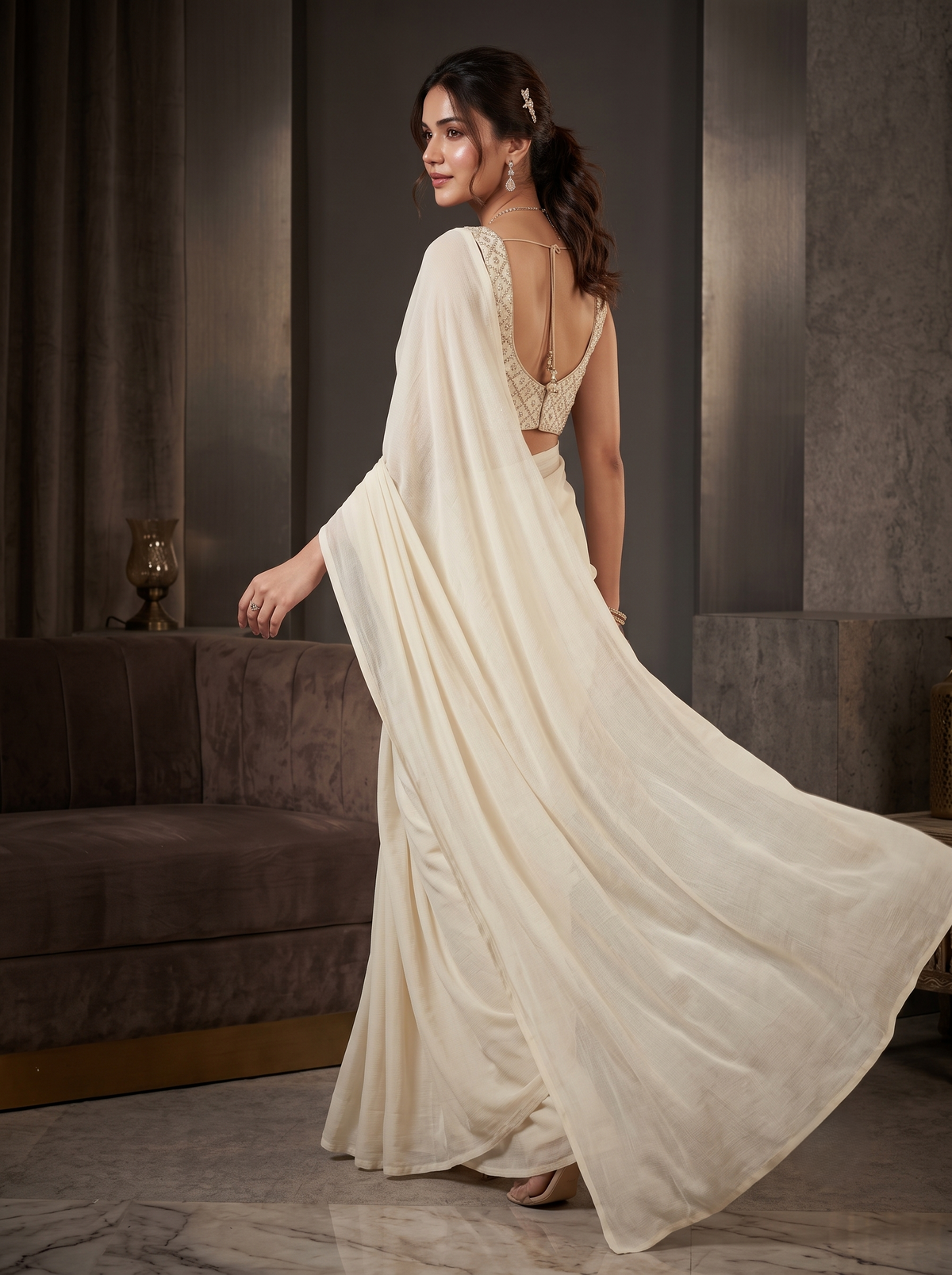 Off White Bollywood Designer Saree | Party & Festive Wear
