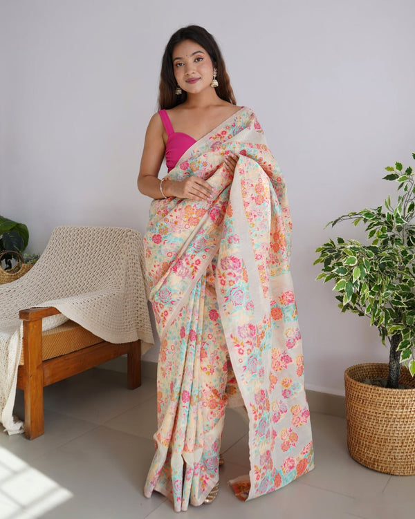 Off White Cotton Saree | Festival & Ceremony Wear