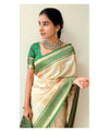 Off White-green Banarasi Silk Saree | Wedding & Festive Wear