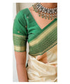 Off White-green Banarasi Silk Saree | Wedding & Festive Wear
