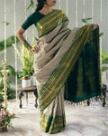 Off White Jacquard Silk Saree | Traditional Wedding Wear
