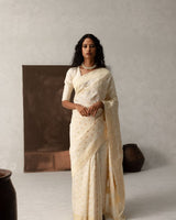 Off White Jacquard Silk Saree | Traditional Wedding Wear